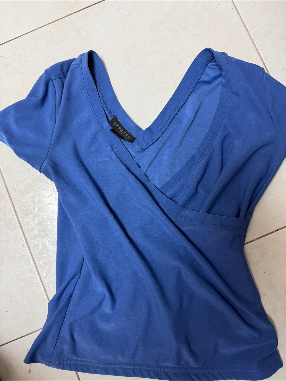 Express Women's Royal Blue V-Neck Wrap-Style Short Sleeve Top